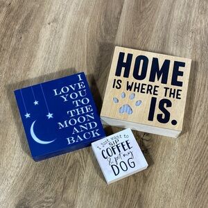 Decorative Wooden Sign Set - Blue and Natural